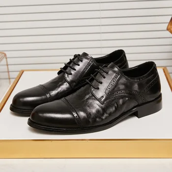 2023 Новая деловая обувь из натуральной кожи с рисунком царапины от руки, Сращивающая Модельные туфли, Роскошные Рабочие мужские Оксфорды на низком каблуке M2361