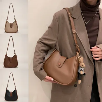 Высококачественная женская сумка, Новая сумка через плечо, Новая мода, универсальная однотонная сумка из искусственной кожи, легкая сумка через плечо Большой емкости