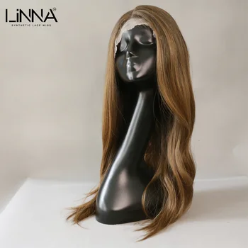 LINNA Длинноволновый Коричневый Блондинистый кружевной парик Для женщин, повседневный парик для косплея, термостойкие парики