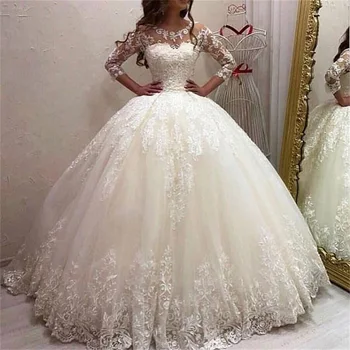Бальное платье Принцессы Свадебные Платья 2022 Из Объемного Тюля и с Аппликациями Свадебные Платья Robe De Mariee Со Стреловидным Шлейфом Vestido De Noiva