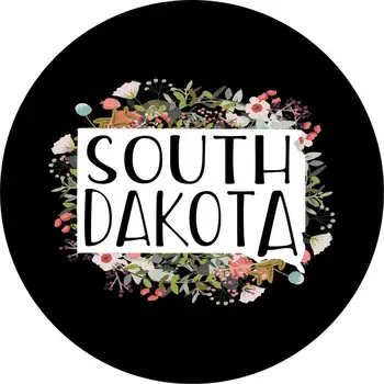 Штат Южная Дакота, Контурные цветы / Чехол для запасного колеса с цветочным рисунком для любого транспортного средства, марки, модели, Размера - Легкового автомобиля, фургона, Туристического прицепа
