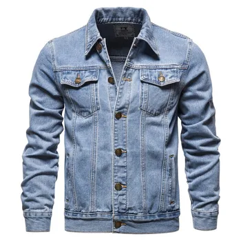 2023, Весенне-осенняя новая мужская корейская модная джинсовая куртка, однотонный кардиган с воротником-поло, пальто, Молодежная Повседневная Свободная куртка, Топ