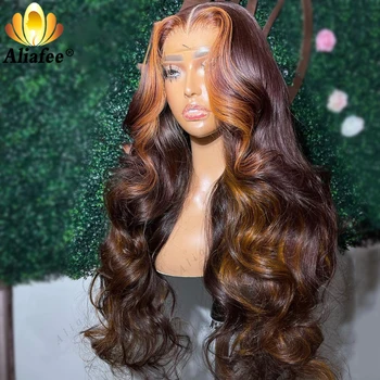 Темно-коричневый парик с объемной волной, 13x4, кружевные фронтальные парики из человеческих волос, прозрачный предварительно выщипанный парик с кружевной застежкой для женщин