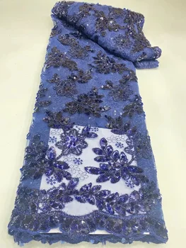 Синее Сетчатое Кружево С пайетками, Высококачественная вышивка, Роскошная Африканская Кружевная ткань, Тюлевое Кружево 2023, 5 ярдов для женского платья