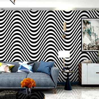 Волнистые обои в черно-белую вертикальную полоску современная простая геометрия, фоновые обои для спальни в скандинавском стиле, гостиной, телевизора