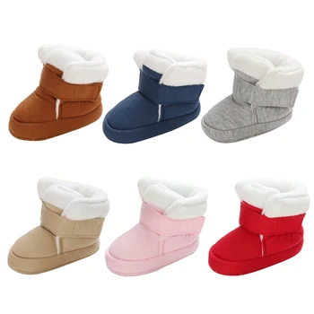 Зимние ботинки для новорожденных девочек, пинетки, сохраняющие тепло, плюшевые внутри, противоскользящие, для малышей, Милая однотонная обувь с мягкой подошвой
