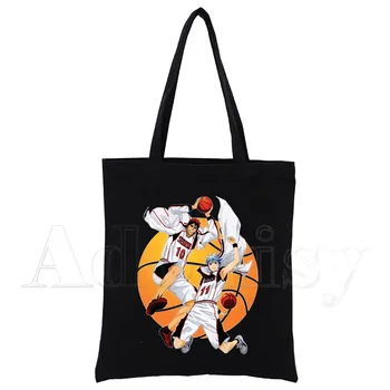 Сумка для покупок в стиле аниме Kuroko No Basket, холщовая сумка-тоут, сумки через плечо, хозяйственная сумка с принтом, сумки из черной ткани, экологичные