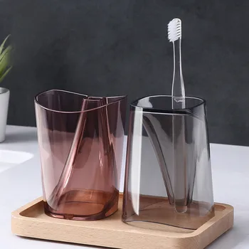 Прозрачная простая чашка для зубной щетки, Креативная экологичная пластиковая чашка для ванной, пары, Кружка для зубной щетки, Чашка для ванной