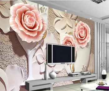 beibehang Пользовательские обои 3D фотообои Гостиная спальня Роза рельефная фреска ТВ фон Papel de parede 3d обои фрески