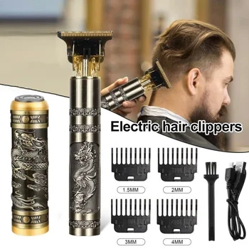 Профессиональная электрическая машинка для стрижки волос, Металлический триммер для бороды, VintageT9, Машинка для стрижки волос, Мужская USB-перезаряжаемая бритва