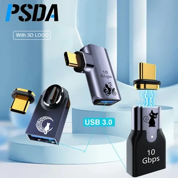 PSDA 3D UV 90 Магнитный USB3.1 10 Гбит/с OTG Адаптер 60 Гц USB A в Type C Конвертер Быстрой зарядки USB C Адаптер передачи данных Для Macbook pro