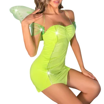 Женское Сексуальное Корсетное платье Феи на Хэллоуин, тонкое мини-платье принцессы лесных эльфов без рукавов, костюм с крыльями бабочки