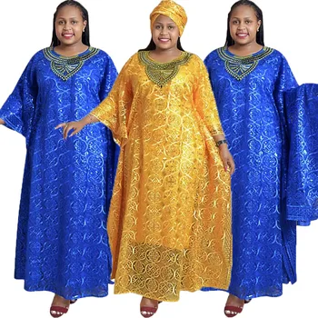 Комплект из 3 предметов, Африканское Женское Кружевное платье-хиджаб с Внутренними Платьями, Вечернее Платье для вечеринки, Дашики, Свободная Абайя, Кафтан, Традиционное Бубу