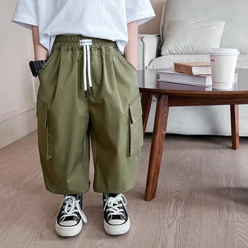 Детские брюки 2023 Летние детские однотонные быстросохнущие тонкие брюки карго для мальчиков свободные брюки