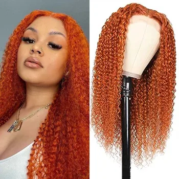 Кудрявый Кружевной парик с глубокой волной, Синтетические Кружевные парики размером 13X1 Т для женщин, натуральный Имбирно-оранжевый кружевной парик для повседневной вечеринки, косплей