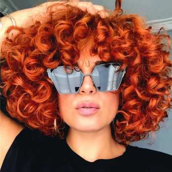 Unice Hair Афро-волнистый оранжевый парик с челкой, короткий афро-кудрявый парик, короткий упругий кудрявый парик-боб для женщин, дешевые волосы, полная машина