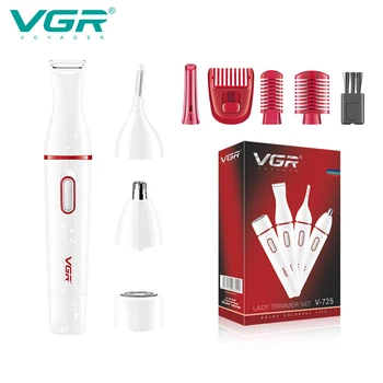 Триммер для волос VGR, Водонепроницаемый Триммер для волос в носу и ушах, Эпилятор для подмышек, Эпилятор для лица, Мини-триммер для ног и тела для женщин V-725