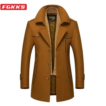 FGKKS Man, Классический модный тренч, Мужская Длинная куртка, Приталенное пальто, Повседневная Шерстяная Теплая верхняя одежда, Ветровка Для мужчин