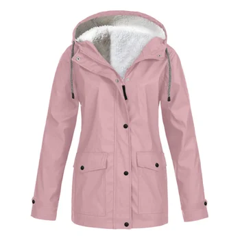 Женская осенне-зимняя флисовая теплая куртка для улицы, Ветрозащитная, водонепроницаемая, для альпинизма, с завязками на талии, Куртки с капюшоном для женщин