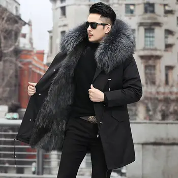 Толстое теплое пальто, мужское зимнее пальто, Зимнее мужское пальто Parker, мех средней и длинной длины В одной термошерстной куртке, мужская съемная подкладка