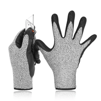 2 Пары перчаток с защитой от порезов 5-го уровня, 3D Комфортная эластичная посадка, прочный пенополиуретан с силовым захватом, нитрил - S & M