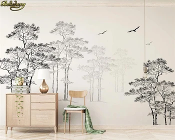 beibehang Пользовательские 3D обои фреска черно-белый эскиз абстрактное дерево летящая птица ТВ фон обои домашний декор