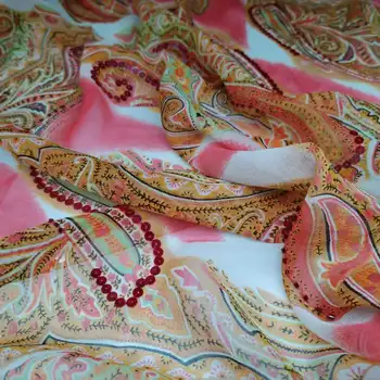Блестки Soie Ткань Bling Сари Жоржет Вышивка Шелковое платье Тутового цвета Судан Туб Швейный материал