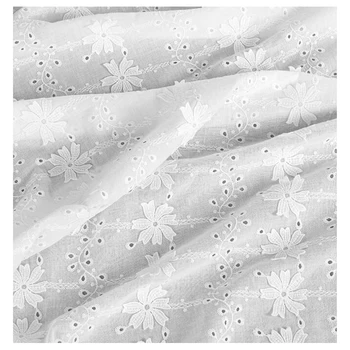 Хлопчатобумажная ткань в ярд, Белая 3D цветочная петелька, вышитые ткани для платья, блузки, юбки, пошива скатерти Шириной 53 дюйма