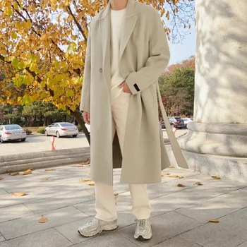 Зимние мужские утепленные куртки 2023, корейская версия, шерстяные смеси, Трендовые Свободные пальто средней длины, двусторонняя ветровка