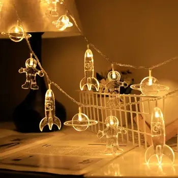 10 светодиодов Астронавт Ракета Планета Гирлянда со сказочным светом, работающая на батарейках, светодиодная гирлянда Galaxy для декора Рождественской вечеринки для детей
