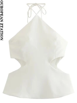 Женская мода 2023 года с пайетками, укороченные топы на бретелях с завязками, сексуальные женские майки на молнии с открытой спиной, mujer
