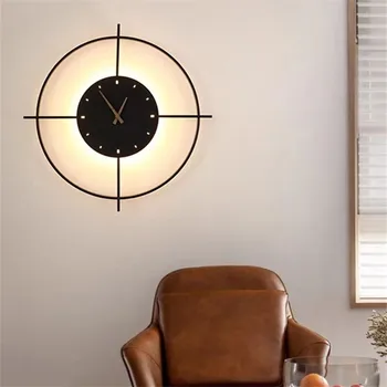 Настенный светильник в скандинавском стиле с часами, светодиодный художественный креативный датский дизайнерский светильник для прохода в спальню, фоновую стену для гостиной