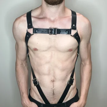 Мужская шлейка для БДСМ геев из искусственной кожи с шипованным декором, Подвесные ремни, Регулируемая шлейка для секс-бондажа, фетиш-одежда