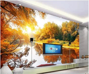 3d обои на заказ фото Золотой Осенний лес Вид на реку домашний декор гостиная 3d настенные фрески обои для стен 3 d