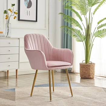 Скандинавский обеденный стул Эргономичное роскошное кресло Бархатное Расслабляющее кресло для ожидания со спинкой розовый мягкий стул для макияжа ресторанная мебель