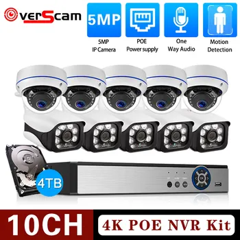 10CH 4K POE NVR Система Аудиокамеры Безопасности Для Наружного и внутреннего Дома HD 5MP IP-камера Комплект Видеонаблюдения 8CH CCTV POE NVR Комплекты