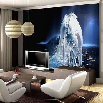 beibehang 3d обои фреска 3d Белая лошадь фон река живопись фото 3d настенные фрески обои papel de parede para quarto