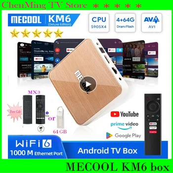 [Подлинный] Android TV Box 4G 64G MECOOL KM6 Deluxe 11 Wifi6 Сертификация Google 8K 6K Voice Amlogic S905X4 1000M LAN Smart TV box