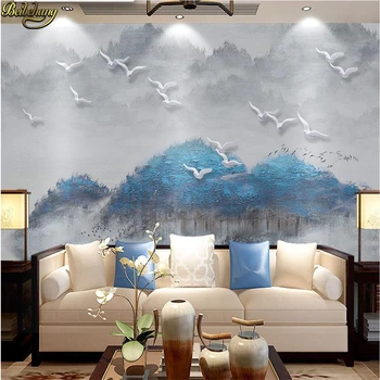 beibehang рельефные чернила пейзаж птицы фрески обои для гостиной спальни 3D настенная живопись ТВ фон домашний декор