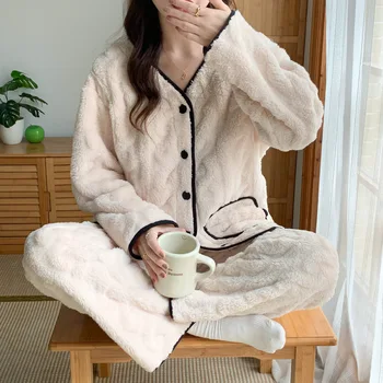 Фланелевые комплекты пижам для беременных и кормящих Осень-Зима, мягкая толстая теплая пижама, одежда для беременных, Сладкая Беременность