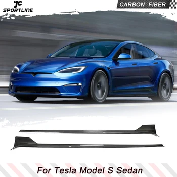 Автомобильные Боковые Юбки из Углеродного Волокна, Расширяющие Губы Фартуки для Tesla Model S Plaid Седан 4-Дверный 2021-2023, Боковой Расширяющий Спойлер