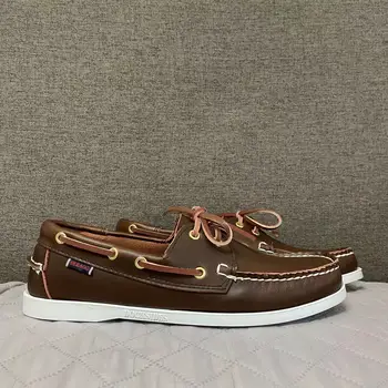 Мужская аутентичная обувь для доков Sebago - Премиальная кожаная обувь для лодок со шнуровкой и острым носком AB008