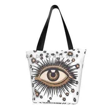 Винтажная сумка для покупок в продуктовых магазинах Mystic Eye, холщовая сумка-тоут с принтом, сумка через плечо, Большая емкость, прочный Духовный амулет, сумка