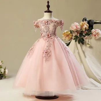 Розовое платье для новорожденных девочек, Кружевное платье с цветочным узором для маленьких девочек, Праздничное платье Принцессы для новорожденных, Одежда для Крещения Маленьких девочек, Платье для Крещения