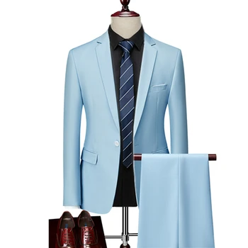 Комплект костюмов из 2 предметов, Блейзеры, куртка,брюки/2023, Модное новое мужское повседневное Бутик, деловое клетчатое приталенное платье, официальное пальто, брюки