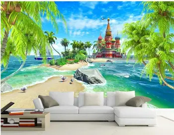 3d фотообои на стену, настенная роспись на заказ, Кокосовый пляж, пейзаж замка, украшение гостиной, Обои для стен в рулонах