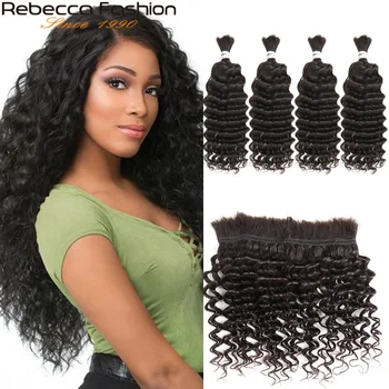 Rebecca Malaysian Deep Wave 4 шт. Плетение из человеческих волос оптом без утка от 10 до 28-30 дюймов Remy Натуральные волосы натурального цвета
