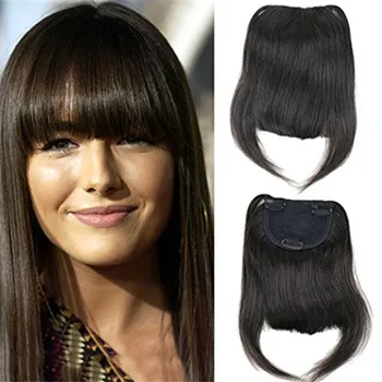 Бразильская заколка для человеческих волос в волосах с тупой челкой, Полная Бахрома, Короткое Прямое наращивание волос для женщин, 100% Натуральные волосы 6-8 дюймов