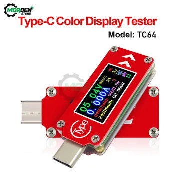 TC64 Type-C Цветной ЖК-USB Вольтметр, Амперметр, измеритель напряжения, тока, емкости, энергии, мощности, температуры, Мультиметр, USB-тестер