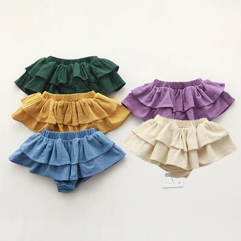 Двухслойная юбка-пачка для девочек, летняя винтажная детская нижняя юбка из льна и хлопка, одежда для маленьких девочек, юбка для торта
